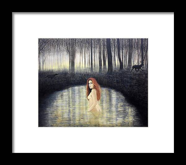 Actaeon And Artemis Framed Print featuring the painting Actaeon and Artemis by Lynet McDonald