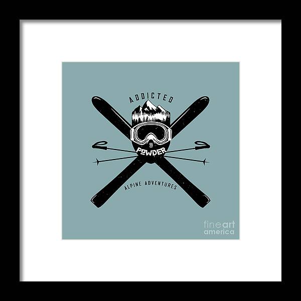 Distressed Ski Badge Framed Print featuring the painting Addicted to Powder ski Badge by Sassan Filsoof