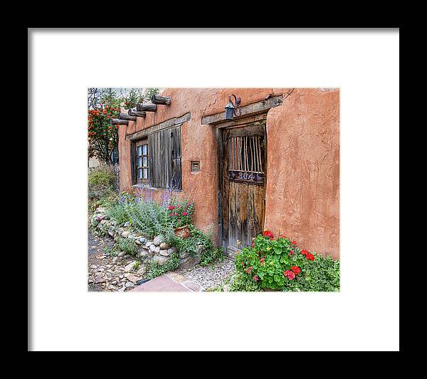 Historic District Framed Print featuring the digital art Adobe Home on Canyon Road by James Woody