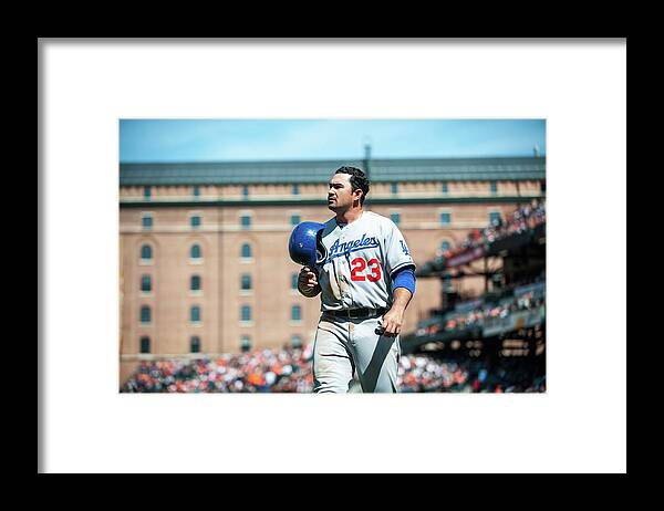 American League Baseball Framed Print featuring the photograph Adrian Gonzalez by Rob Tringali