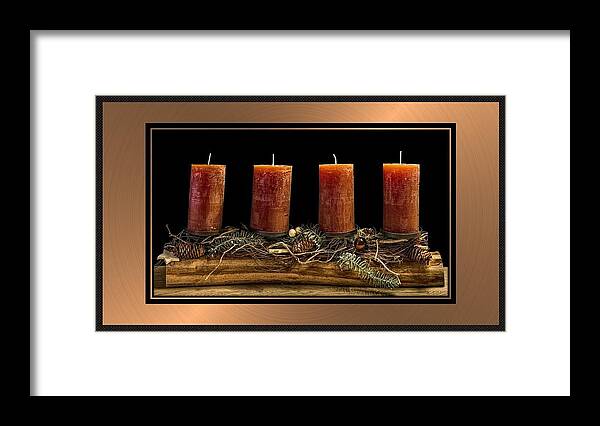 Advent Framed Print featuring the mixed media Advent Wreath in Bronze by Nancy Ayanna Wyatt