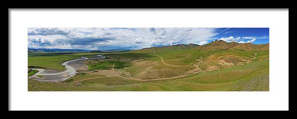 Mongolia Framed Print featuring the photograph Aerial landscape in Orkhon valley, Mongolia by Mikhail Kokhanchikov