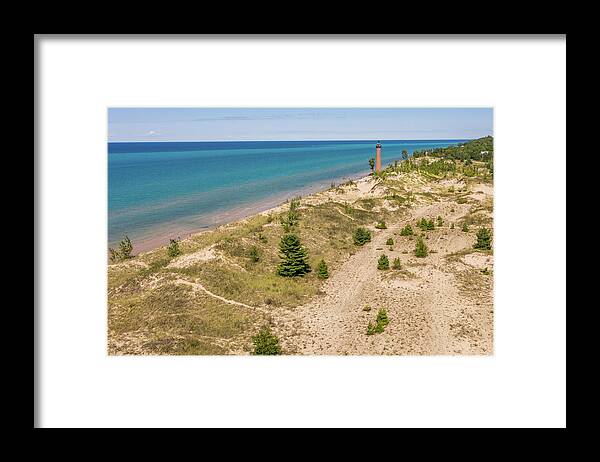 Drone Framed Print featuring the photograph Aerial of Little Sable Lighthouse Michigan by John McGraw