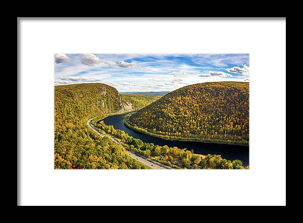 Delaware Framed Print featuring the photograph Aerial view of Delaware Water Gap by Mihai Andritoiu