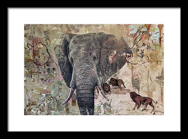  Framed Print featuring the painting African Bull by Ronnie Moyo