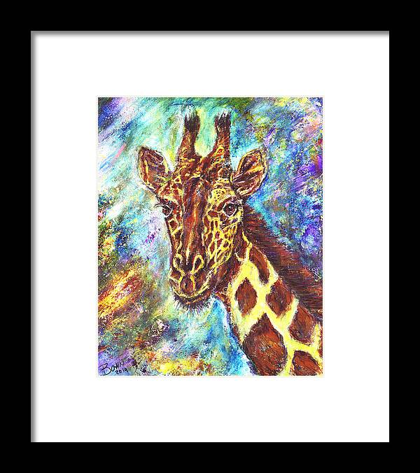 African Giraffe Framed Print featuring the painting African Giraffe by John Bohn