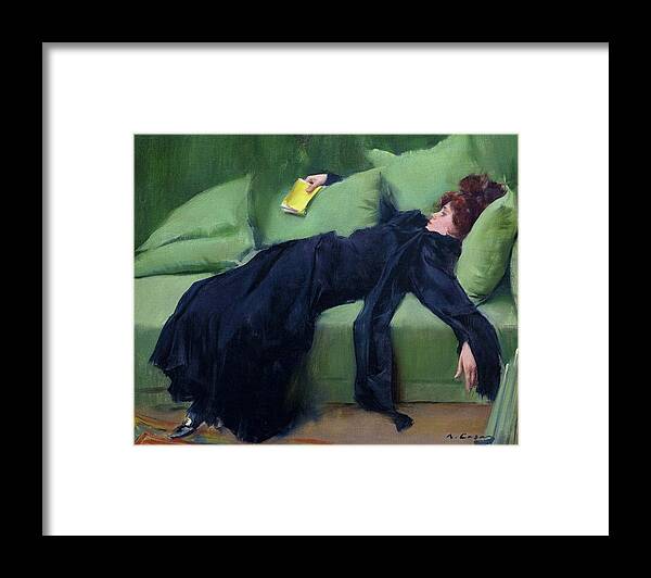 Ramon Casas Framed Print featuring the painting After the ball, Decadent young woman by Ramon Casas