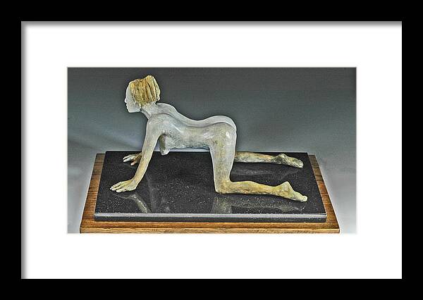 Kneeling Female Nude Framed Print featuring the sculpture After the Sphynx by Eduardo Gomez