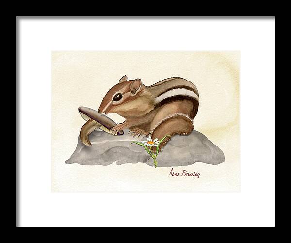 Chip Monk Framed Print featuring the painting Afternoon Snack by Anne Beverley-Stamps