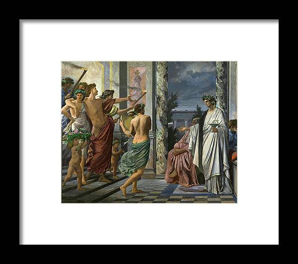 Anselm Feuerbach Framed Print featuring the painting Agathon and Alcibiades, Symposium by Anselm Feuerbach