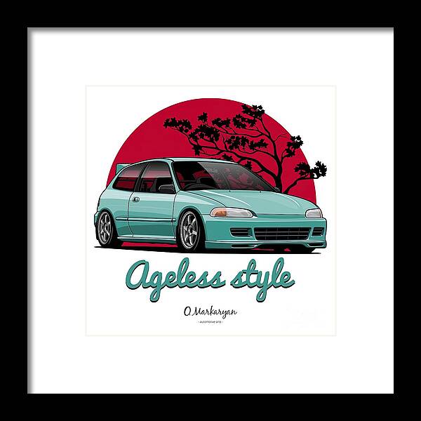  Trendy Framed Print featuring the painting Ageless Style Civic EG aquamarine by Miller Adams