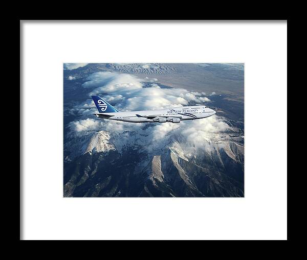 Air New Zealand Airlines Framed Print featuring the mixed media Air New Zealand Boeing 747 by Erik Simonsen