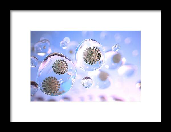 Particle Framed Print featuring the photograph Airborne Virus Transmission in Droplets/ Aerosols by Fpm