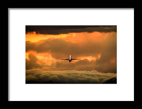 Orange Color Framed Print featuring the photograph Airplane sunset by Serizawa