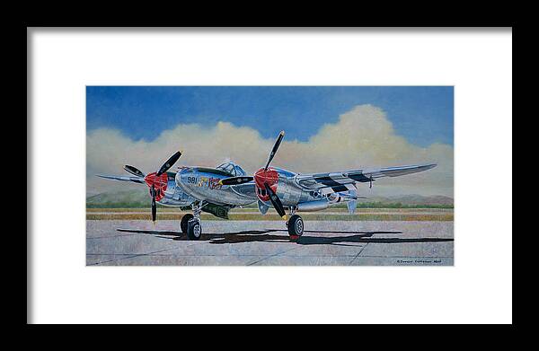 Aviation Art Framed Print featuring the painting Airshow P-38L Lightning by Douglas Castleman