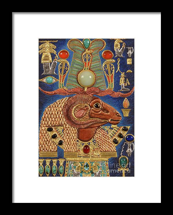 Ancient Framed Print featuring the mixed media Akem-Shield of Khnum-Ptah-Tatenen and the Egg of Creation by Ptahmassu Nofra-Uaa
