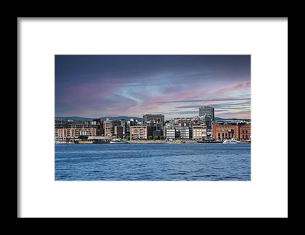 Oslo Framed Print featuring the photograph Akerbrygge district of Oslo. by Bernhard Schaffer
