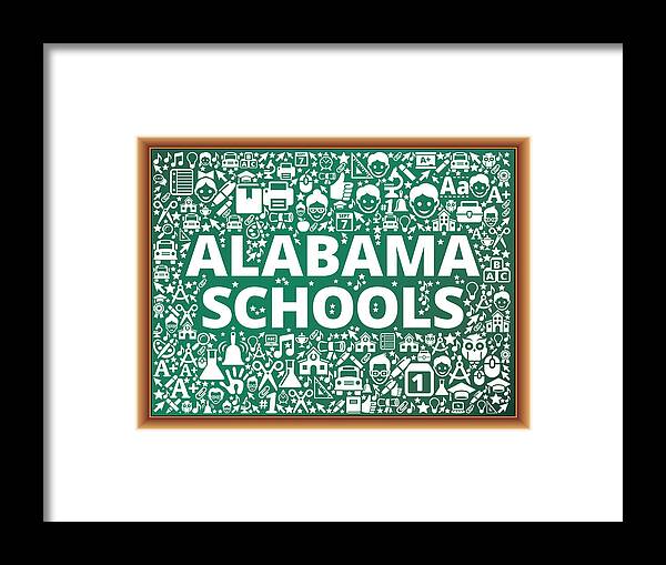 Microscope Framed Print featuring the drawing Alabama Schools School and Education Vector Icons on Chalkboard by Bubaone