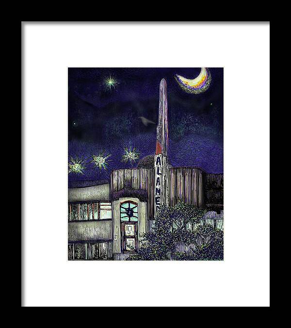 Alameda Framed Print featuring the digital art Alameda Theater at Night by Angela Weddle