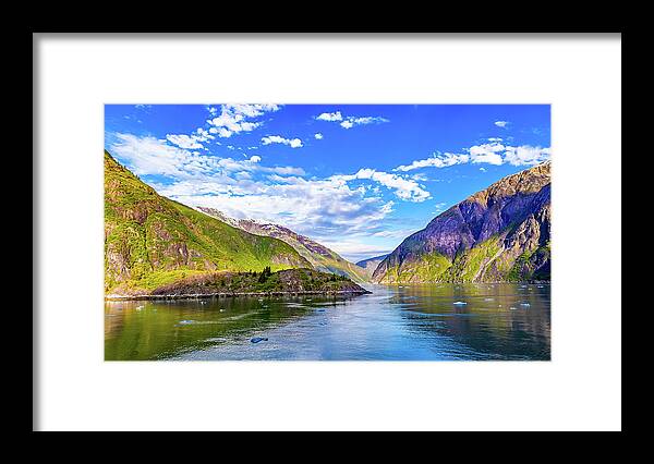 Alaska Framed Print featuring the digital art Alaska Inside Passage colors at Dusk II by SnapHappy Photos
