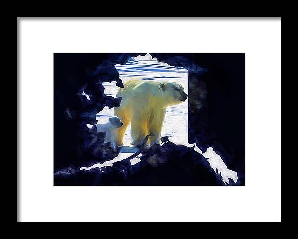 Alaska Framed Print featuring the digital art Alaska Shaped Polar Bear by JC Findley