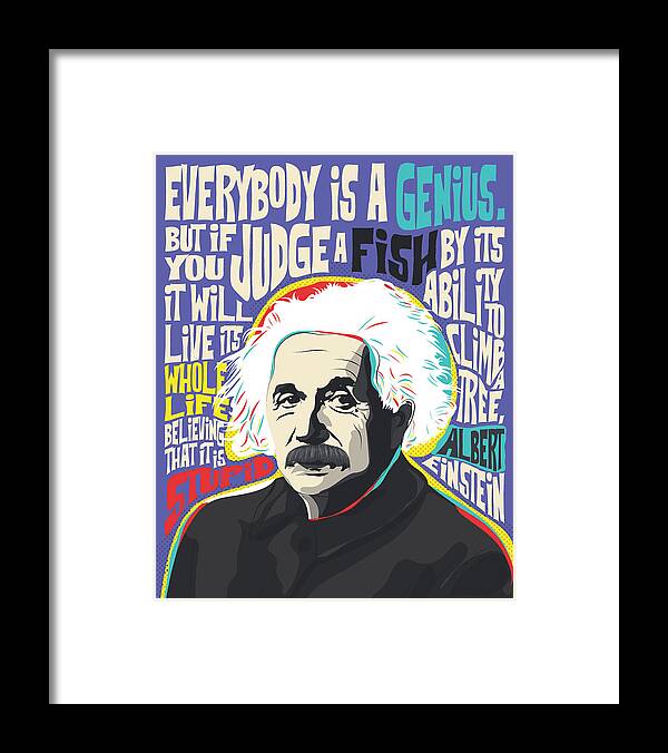 Albert Einstein Framed Print featuring the digital art Albert Einstein Quote Pop Art 11x14 in by BONB Creative