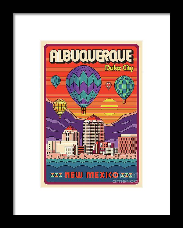Travel Poster Framed Print featuring the digital art Albuquerque Pop Art Travel Poster by Jim Zahniser