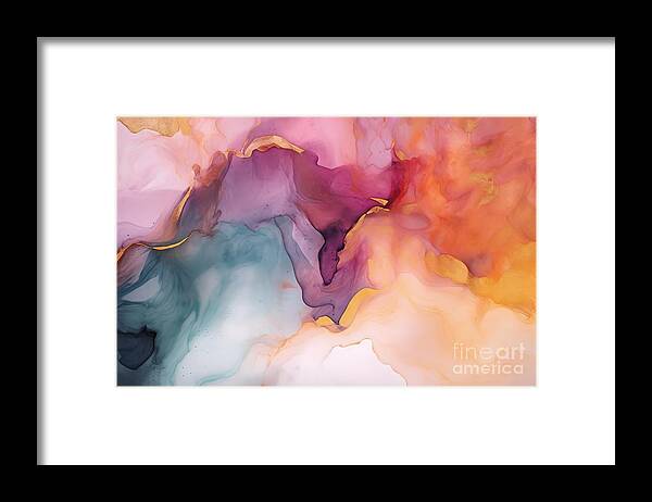 Art Framed Print featuring the painting Alcohol Ink Sea Texture Contemporary Art Abstract Art Background Multicolored Bright Texture Fragment Of Artwork Modern Art Inspired By The Sky As Well As Steam And Smoke Trendy Wallpaper by N Akkash