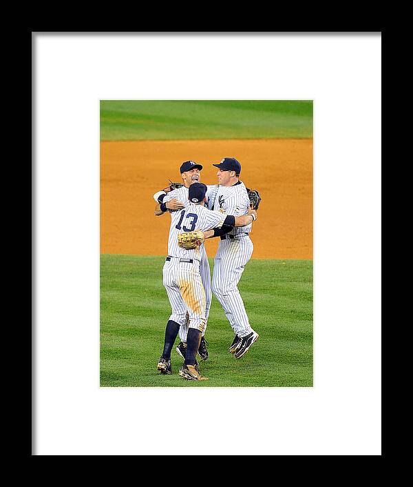 American League Baseball Framed Print featuring the photograph Alex Rodriguez, Mark Teixeira, and Derek Jeter by New York Daily News Archive