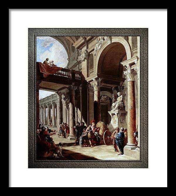 Alexander The Great Cutting The Gordian Knot Framed Print featuring the painting Alexander the Great Cutting the Gordian Knot by Giovanni Paolo Pannini by Rolando Burbon