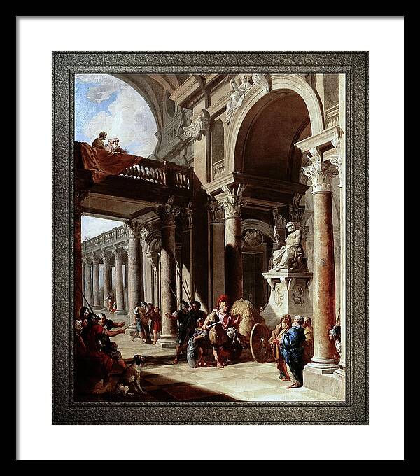 Alexander The Great Cutting The Gordian Knot Framed Print featuring the painting Alexander the Great Cutting the Gordian Knot by Giovanni Paolo Pannini by Rolando Burbon