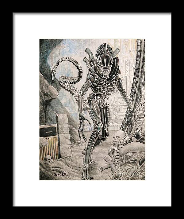 Alien Framed Print featuring the drawing Alien by Joshua Navarra