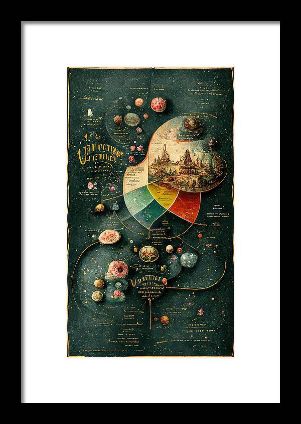 Alien Framed Print featuring the digital art Alien Map of the Universe #2 by Nickleen Mosher