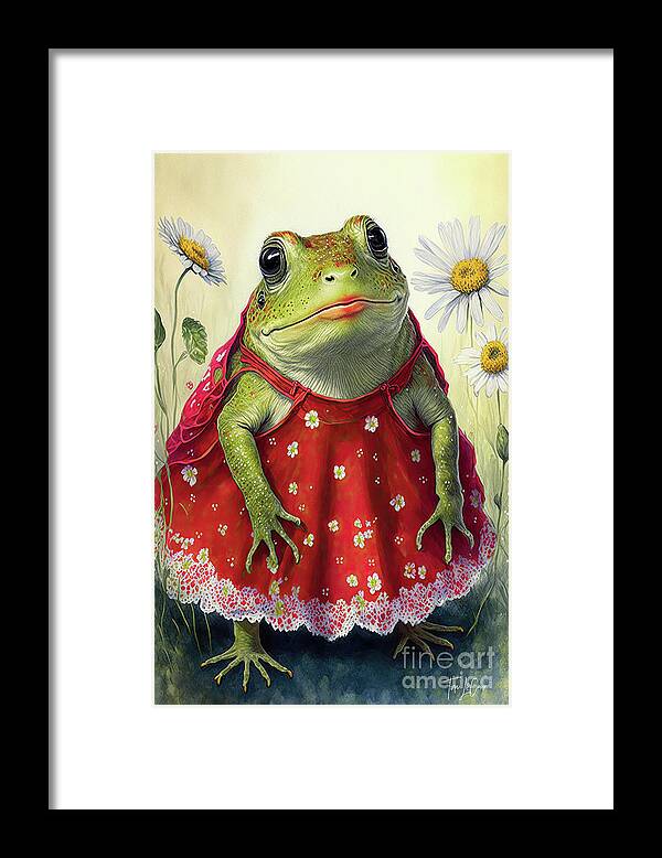 Frogs Bullfrog Framed Print featuring the painting All Dolled Up For Valentine's by Tina LeCour