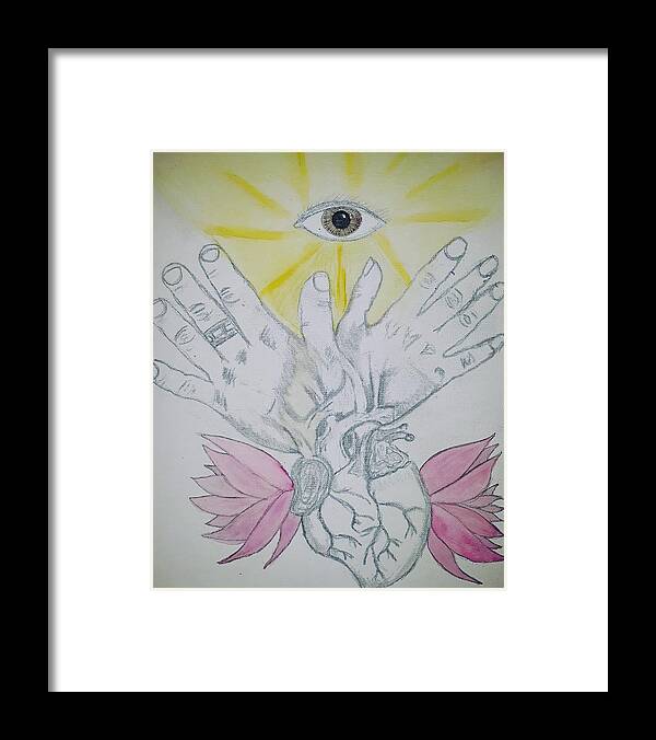 Eye Framed Print featuring the painting All-Seeing Love by Vale Anoa'i and Julio Rivera