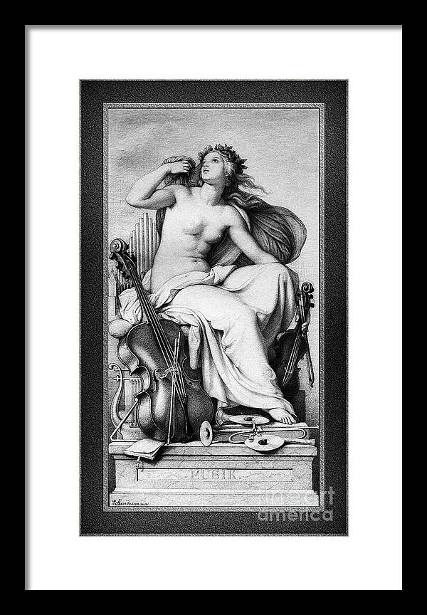 Allegorical Figure Of Music Framed Print featuring the painting Allegorical Figure of Music by Eduard Bendemann Classical Xzendor7 Old Masters Reproductions by Rolando Burbon