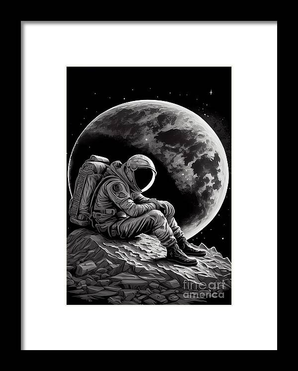 Astronaut Framed Print featuring the painting Alone by N Akkash