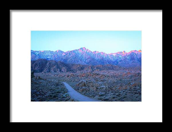 Sierra Nevada Mountains Framed Print featuring the photograph Alpenglow Sunrise on the Sierra Nevada Mountains by Lindsay Thomson