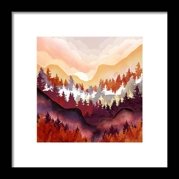 Digital Framed Print featuring the digital art Amber Forest by Spacefrog Designs