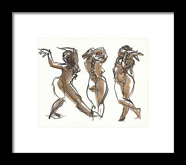 Female Framed Print featuring the painting Amber Trio by Judith Kunzle