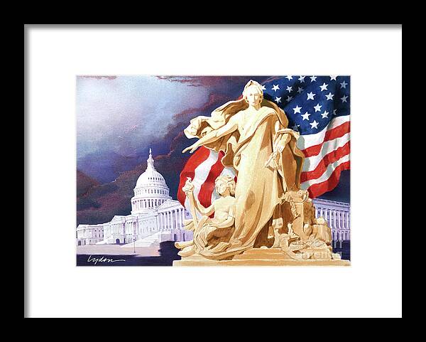 Tom Lydon Framed Print featuring the painting America - Apotheosis of Democracy - Peace Protecting Genius by Tom Lydon