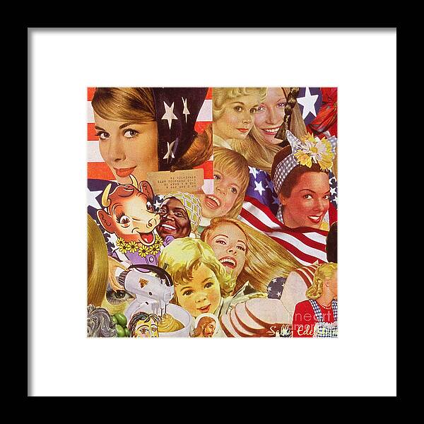 Collage Framed Print featuring the mixed media American Beauty by Sally Edelstein