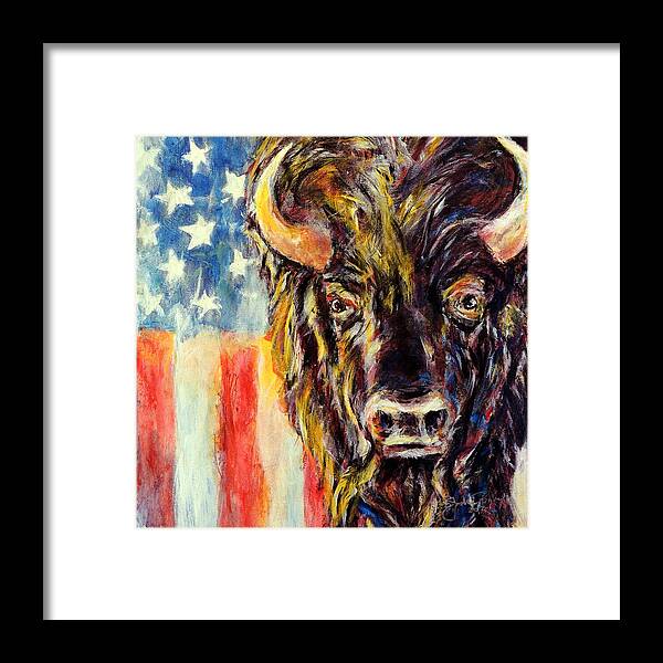 American Buffalo Flag Patriotic Framed Print featuring the painting American Buffalo by John Bohn