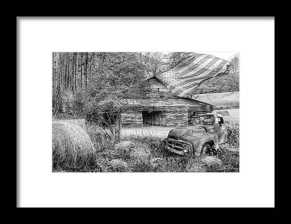 Truck Framed Print featuring the photograph American Country Farm Black and White by Debra and Dave Vanderlaan