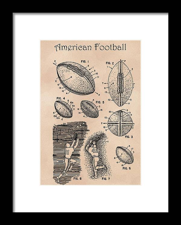 Football Framed Print featuring the drawing American Football patent illustrtion by Karen Foley