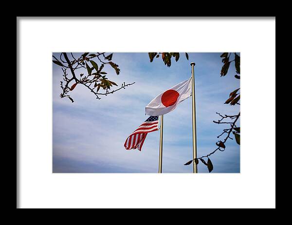 Hinomaru Framed Print featuring the photograph American Japanese Flags 2 by Bill Chizek