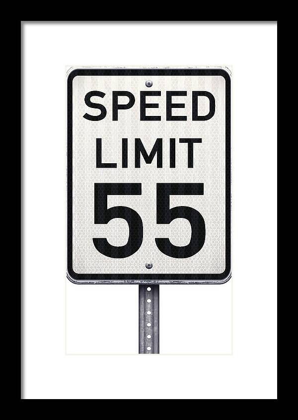 Speed Limit Sign Framed Print featuring the drawing American maximum speed limit 55 mph road sign by Lolon
