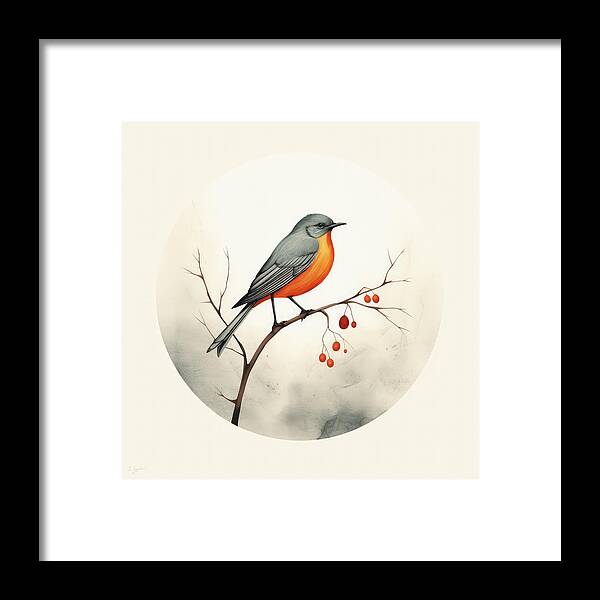 American Robin Framed Print featuring the painting American Robin Bird Art by Lourry Legarde