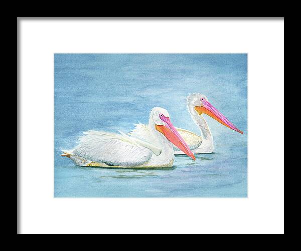 American White Pelicans Framed Print featuring the painting American White Pelicans by Deborah League