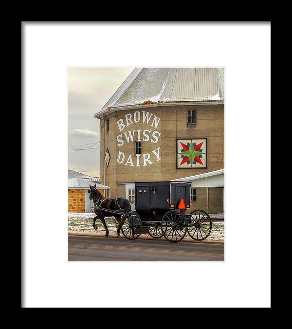 Barn Framed Print featuring the photograph Amish Buggy at the Brown Swiss Dairy by Susan Rissi Tregoning